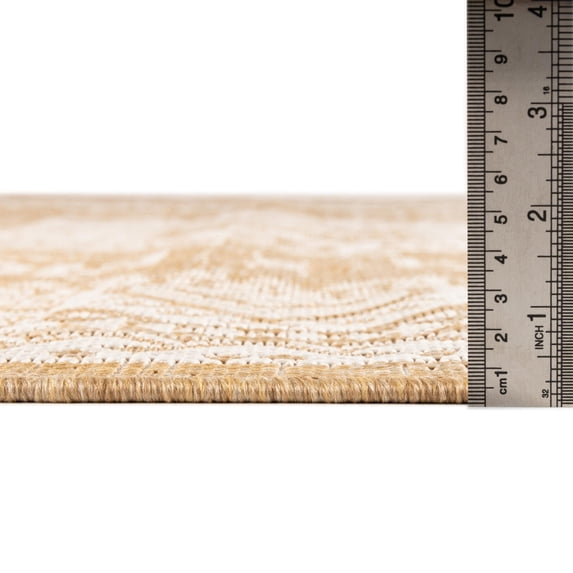 Rugs.com Outdoor Aztec Collection Rug – 3 Ft Round Natural Flatweave Rug Perfect For Kitchens, Dining Rooms