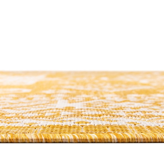 Rugs.com Outdoor Aztec Collection Rug – 3 Ft Round Yellow Flatweave Rug Perfect For Kitchens, Dining Rooms