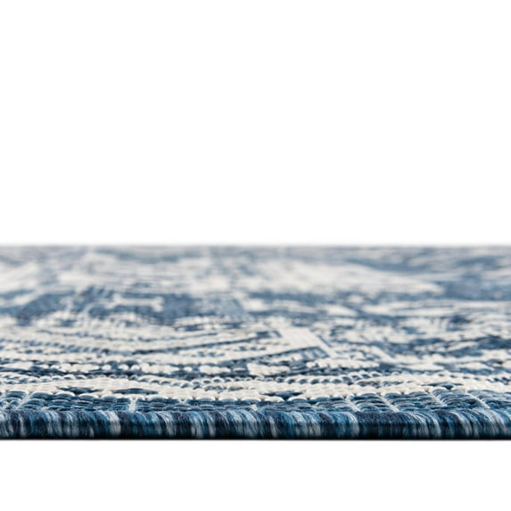 Rugs.com Outdoor Aztec Collection Rug – 3' x 5' Blue Flatweave Rug Perfect For Living Rooms, Large Dining Rooms, Open Floorplans