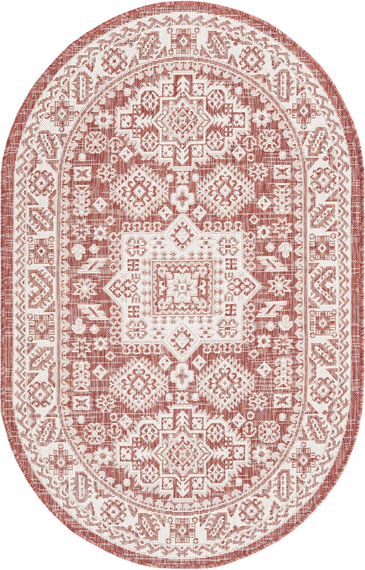 Oval Rust Rug Rugs.com Outdoor Aztec Collection Rug – 3' x 5' Oval Rust Red Flatweave ...