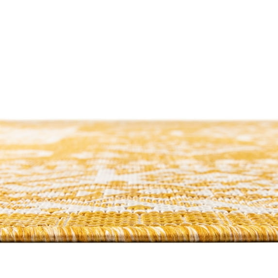 Rugs.com Outdoor Aztec Collection Rug – 3' x 5' Yellow Flatweave Rug Perfect For Living Rooms, Large Dining Rooms, Open Floorplans