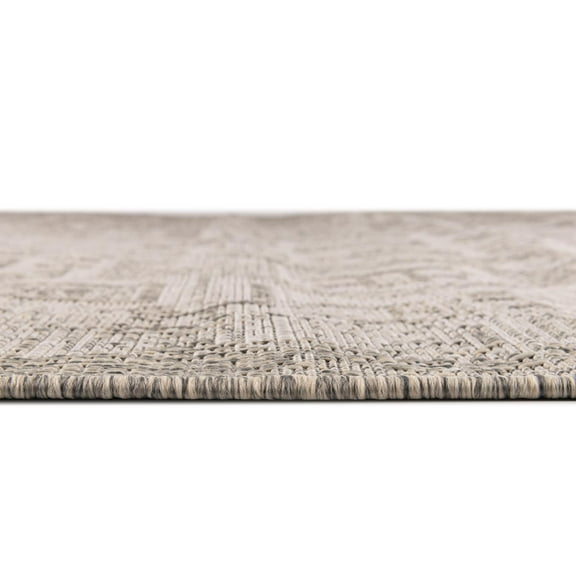 Rugs.com Outdoor Aztec Collection Rug – 4 Ft Round Light Gray Flatweave Rug Perfect For Kitchens, Dining Rooms