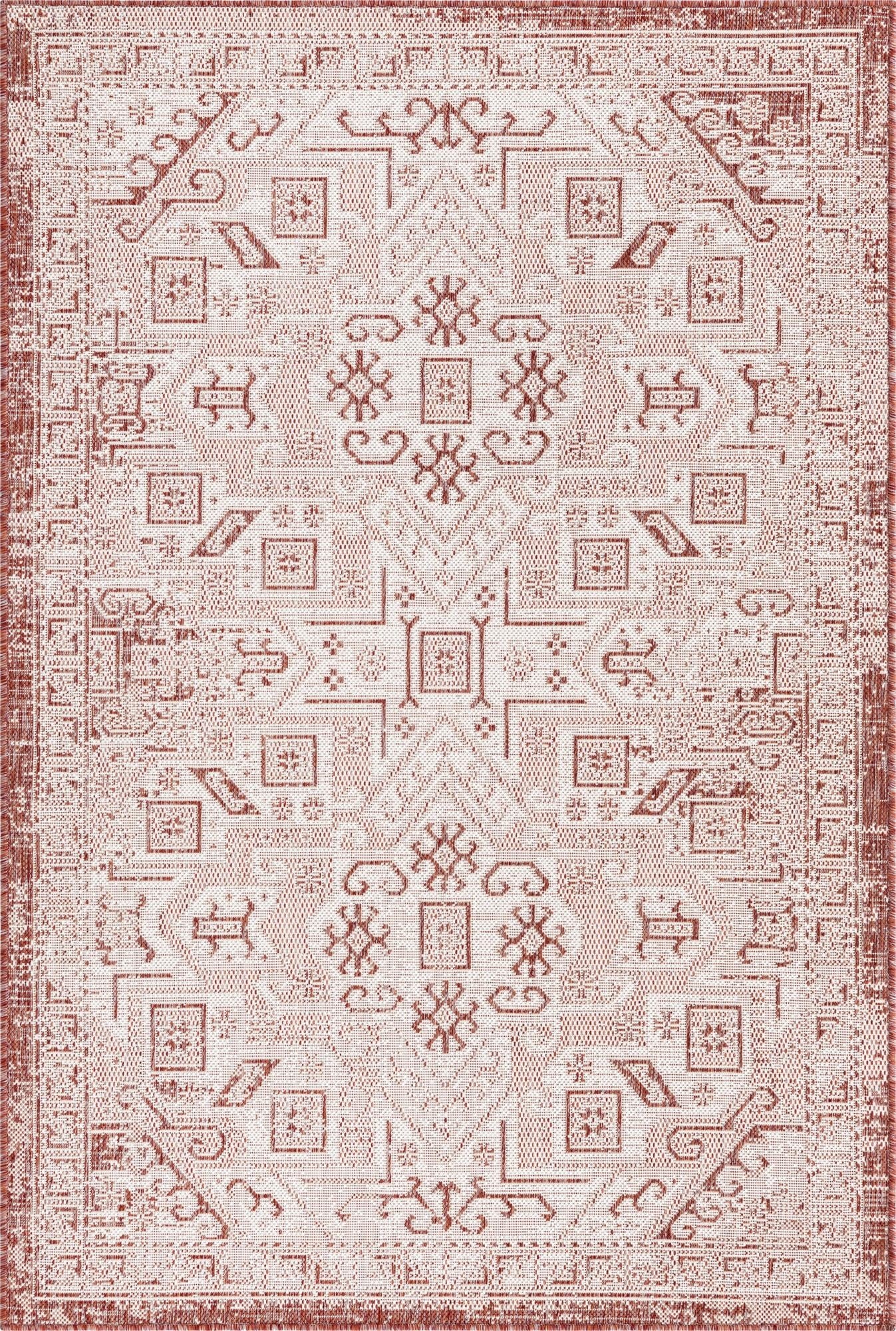 Rugs.com Outdoor Aztec Collection Rug – 4' x 6' Rust Red Flatweave Rug ...