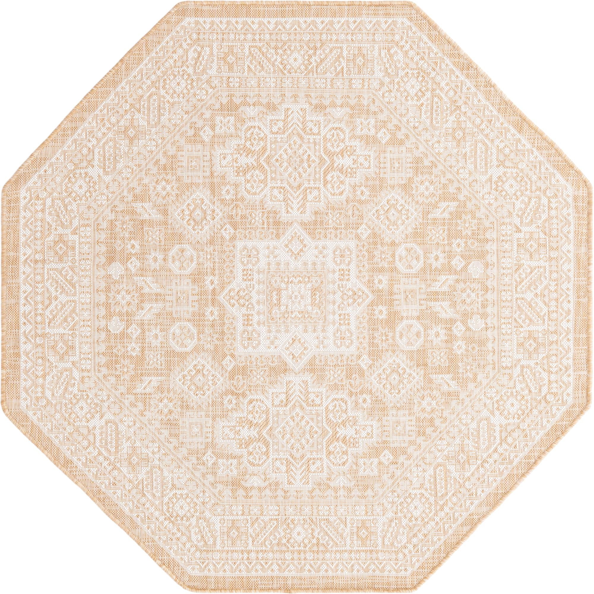 Rugs.com Outdoor Aztec Collection Rug – 5 Ft Octagon Natural Flatweave ...