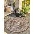 thumbnail image 1 of Rugs.com Outdoor Aztec Collection Rug – 5 Ft Round Brown Flatweave Rug Perfect For Kitchens, Dining Rooms, 1 of 8