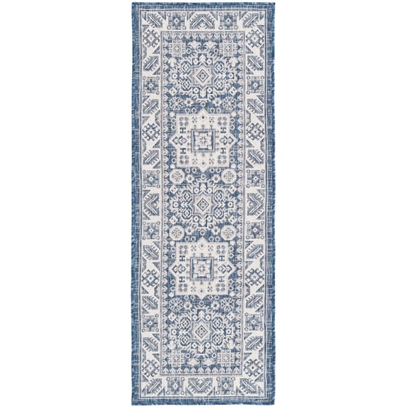 Rugs.com Outdoor Aztec Collection Rug – 6 Ft Runner Blue Flatweave Rug Perfect For Hallways, Entryways