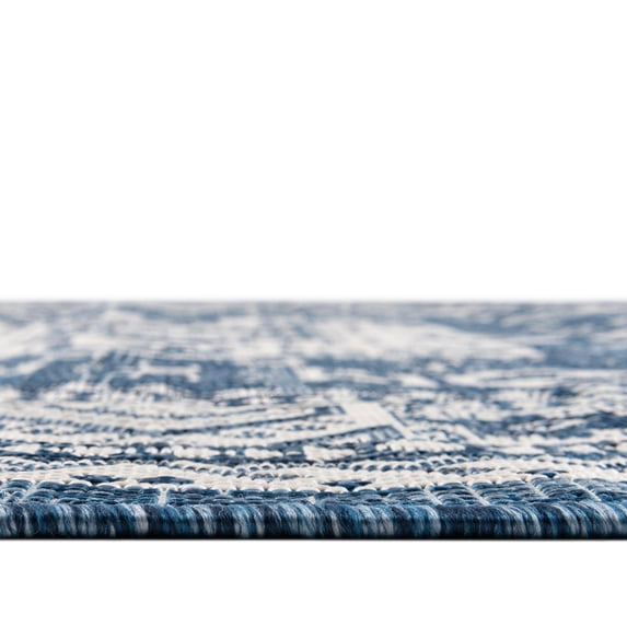 Rugs.com Outdoor Aztec Collection Rug – 6' x 9' Blue Flatweave Rug Perfect For Living Rooms, Large Dining Rooms, Open Floorplans