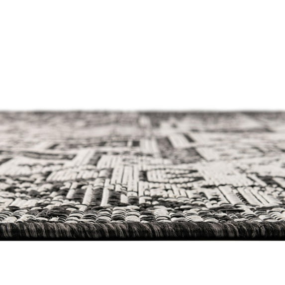 Rugs.com Outdoor Aztec Collection Rug – 6' x 9' Charcoal Gray Flatweave Rug Perfect For Living Rooms, Large Dining Rooms, Open Floorplans
