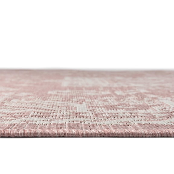 Rugs.com Outdoor Aztec Collection Rug – 6' x 9' Pink Flatweave Rug Perfect For Living Rooms, Large Dining Rooms, Open Floorplans