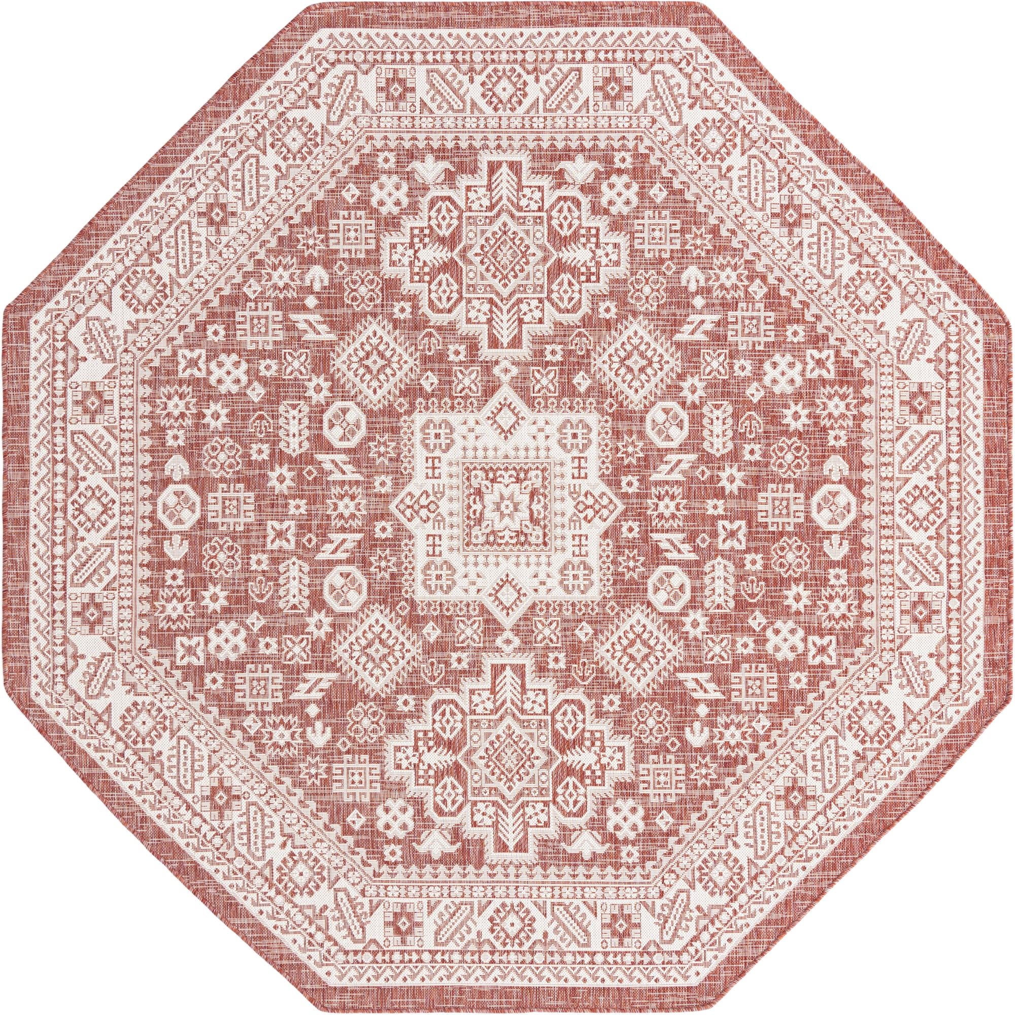 Rugs.com Outdoor Aztec Collection Rug – 8 Ft Octagon Rust Red Flatweave ...