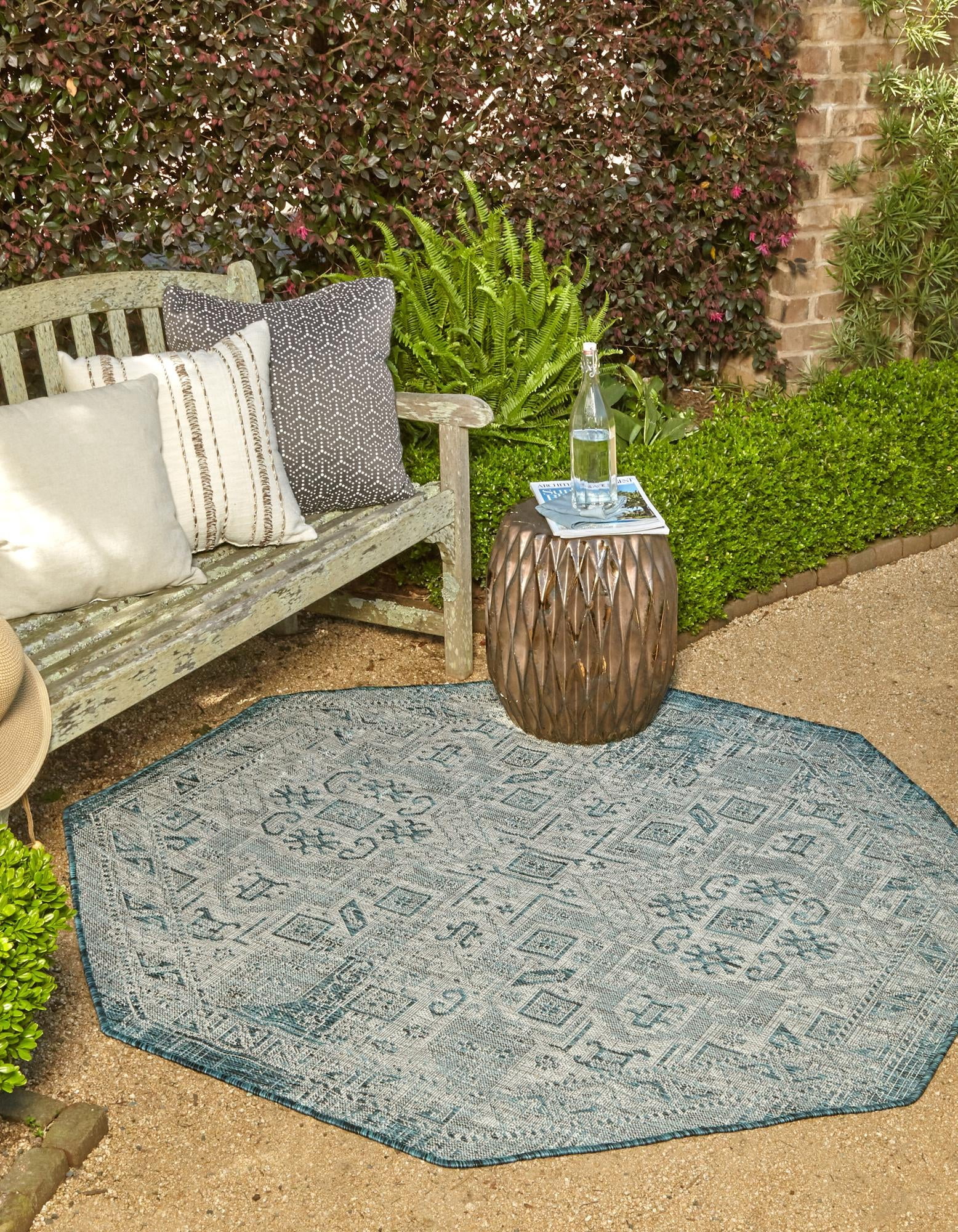 Rugs.com Outdoor Aztec Collection Rug – 8 Ft Octagon Teal Flatweave Rug ...