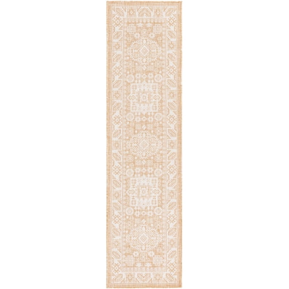 Rugs.com Outdoor Aztec Collection Rug – 8 Ft Runner Natural Flatweave Rug Perfect For Hallways, Entryways