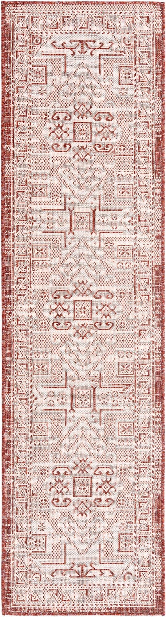 Rugs.com Outdoor Aztec Collection Rug – 8 Ft Runner Rust Red Flatweave ...