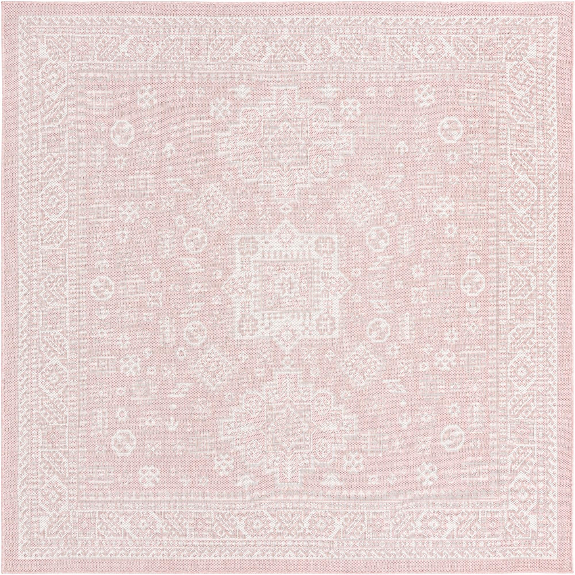 Rugs.com Outdoor Aztec Collection Rug – 8 Ft Square Pink Flatweave Rug ...