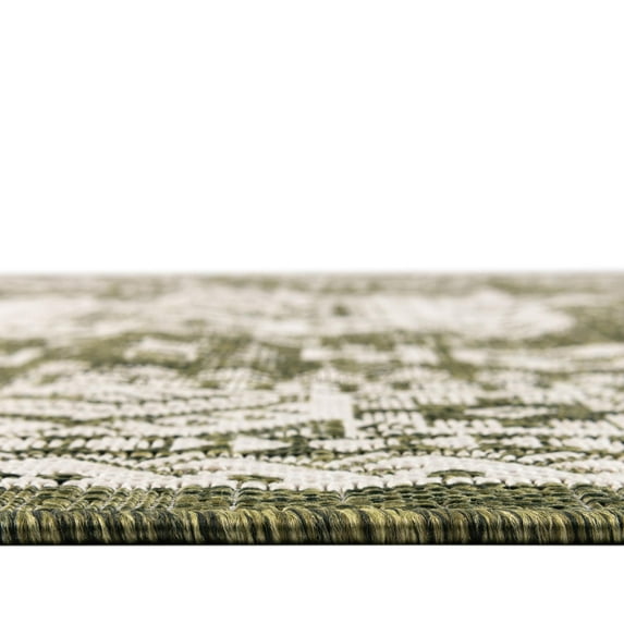 Rugs.com Outdoor Aztec Collection Rug – 8' x 11' Green Flatweave Rug Perfect For Living Rooms, Large Dining Rooms, Open Floorplans