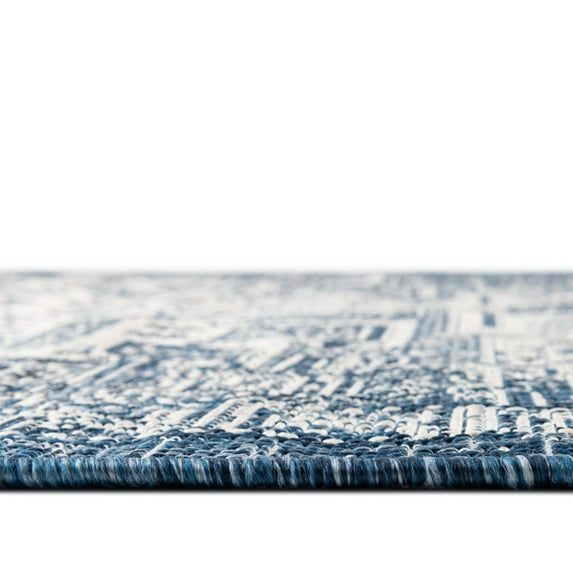 Rugs.com Outdoor Aztec Collection Rug – 9' x 12' Blue Flatweave Rug Perfect For Living Rooms, Large Dining Rooms, Open Floorplans