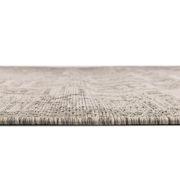 Rugs.com Outdoor Aztec Collection Rug – 9' x 12' Light Gray Flatweave Rug Perfect For Living Rooms, Large Dining Rooms, Open Floorplans