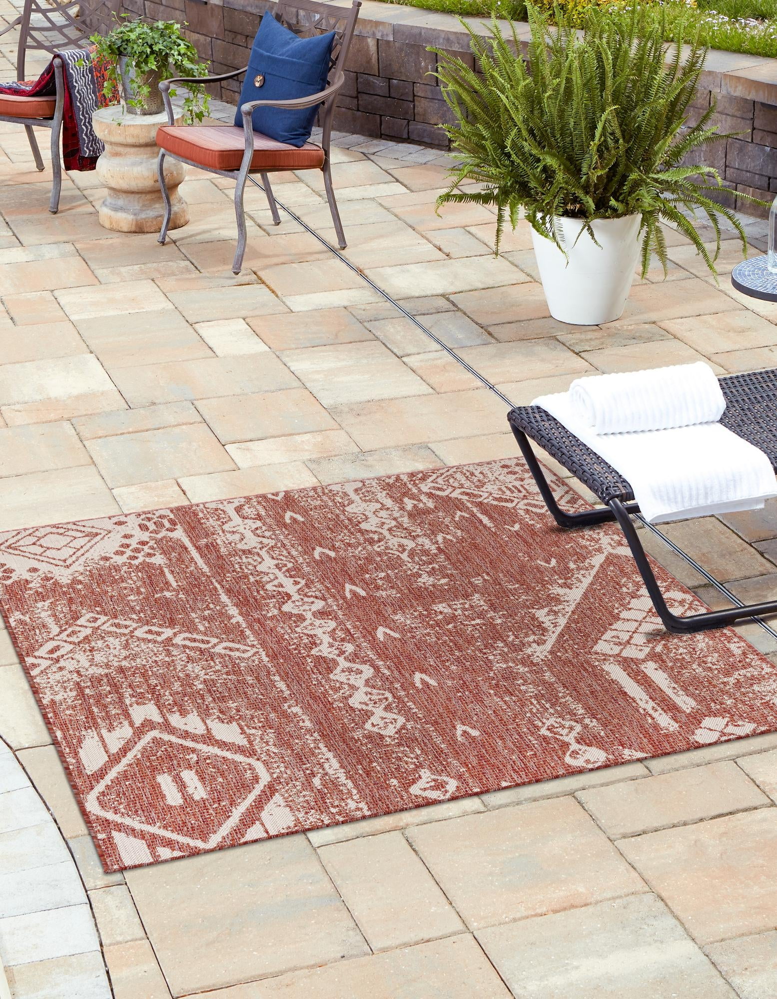 Rugs.com Outdoor Bohemian Collection Rug – 10 Ft Square Rust Red ...