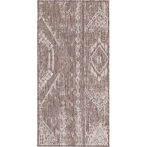 Rugs.com Outdoor Bohemian Collection Rug – 4 Ft Runner Brown Flatweave Rug Perfect For Hallways, Entryways