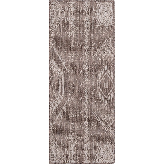 Rugs.com Outdoor Bohemian Collection Rug – 5 Ft Runner Brown Flatweave Rug Perfect For Hallways, Entryways