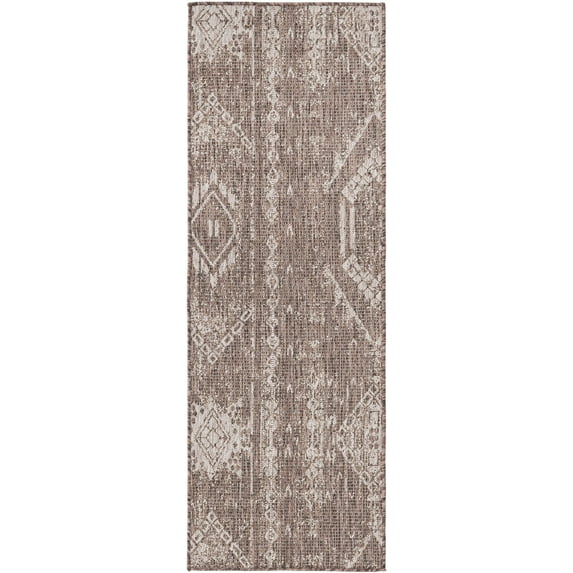 Rugs.com Outdoor Bohemian Collection Rug – 6 Ft Runner Brown Flatweave Rug Perfect For Hallways, Entryways