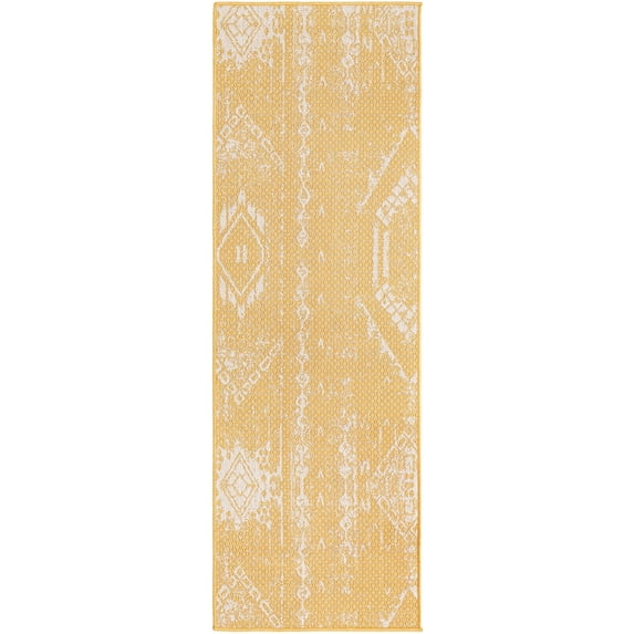 Rugs.com Outdoor Bohemian Collection Rug – 6 Ft Runner Yellow Flatweave Rug Perfect For Hallways, Entryways