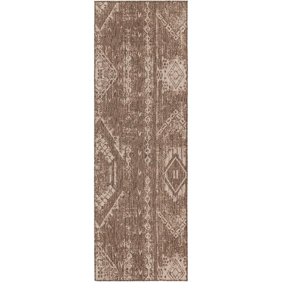 Rugs.com Outdoor Bohemian Collection Rug – 8 Ft Runner Brown Flatweave Rug Perfect For Hallways, Entryways