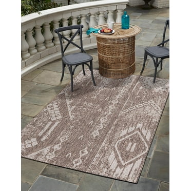 Rugs.com Outdoor Bohemian Collection Rug – 9' x 12' Brown Flatweave Rug Perfect For Living Rooms, Large Dining Rooms, Open Floorplans