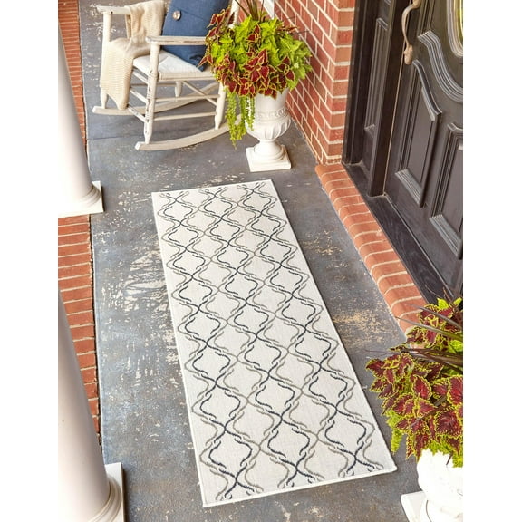 Rugs.com Outdoor Lattice Collection Rug – 6 Ft Runner Ivory Flatweave Rug Perfect For Hallways, Entryways