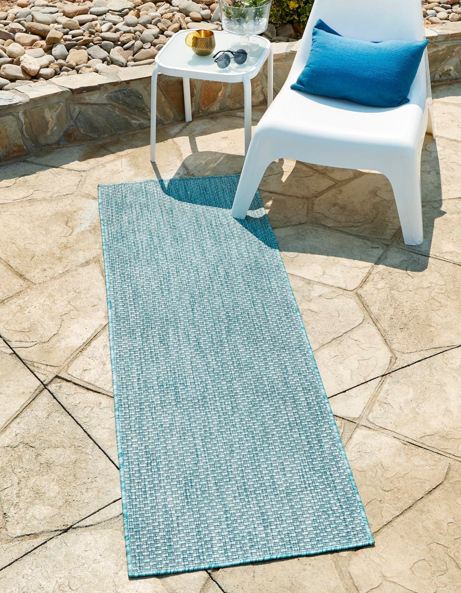 Rugs.com Outdoor Solid Collection Rug – 6 Ft Runner Aquamarine ...