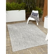 Rugs.com Outdoor Solid Collection Rug – 8' x 11' Light Gray Flatweave Rug Perfect For Living Rooms, Large Dining Rooms, Open Floorplans