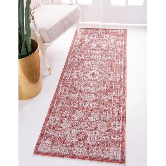 Rugs.com Outdoor Traditional Collection Rug – 6 Ft Runner Rust Red Flatweave Rug Perfect For Hallways, Entryways