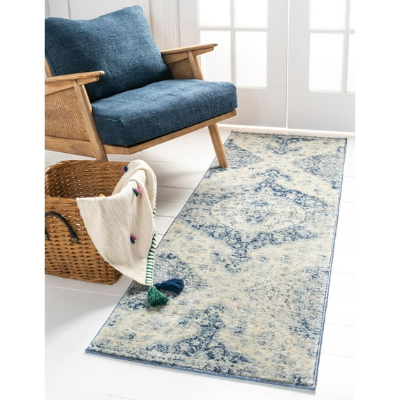 Rugs.com Oxfordshire Collection Rug – 6 Ft Runner Blue Medium Rug Perfect For Hallways, Entryways