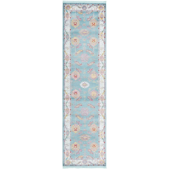Rugs.com Paragon Collection Rug – 10 Ft Runner Aqua Medium-Pile Rug Perfect For Hallways, Entryways