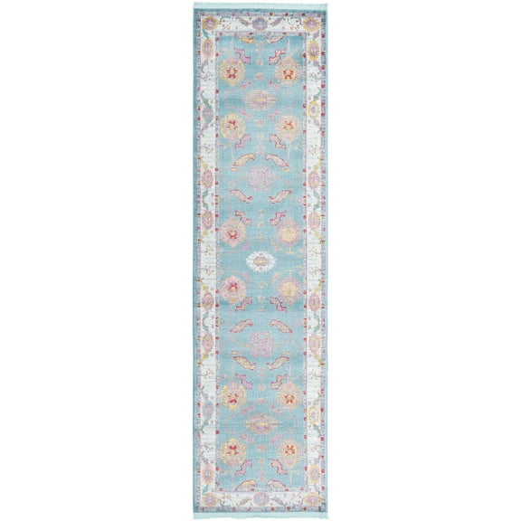 Rugs.com Paragon Collection Rug – 10 Ft Runner Aqua Medium-Pile Rug Perfect For Hallways, Entryways