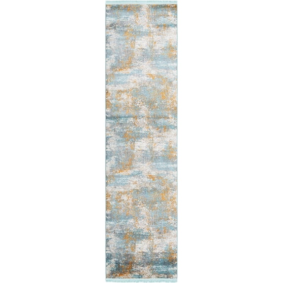 Rugs.com Paragon Collection Rug – 10 Ft Runner Aqua Medium-Pile Rug Perfect For Hallways, Entryways