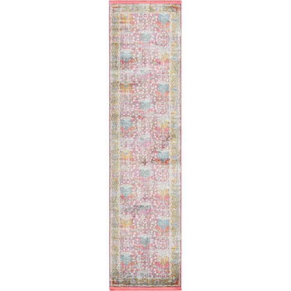 Rugs.com Paragon Collection Rug – 10 Ft Runner Pink Medium-Pile Rug Perfect For Hallways, Entryways