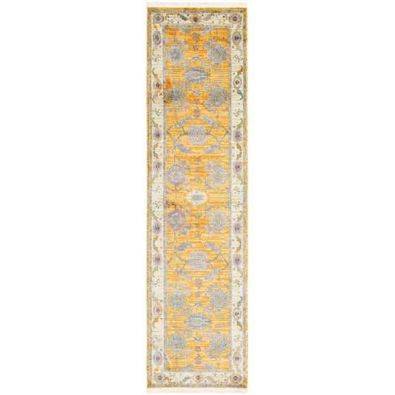 Rugs.com Paragon Collection Rug – 10 Ft Runner Yellow Medium-Pile Rug Perfect For Hallways, Entryways