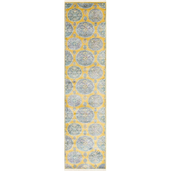 Rugs.com Paragon Collection Rug – 10 Ft Runner Yellow Medium-Pile Rug Perfect For Hallways, Entryways