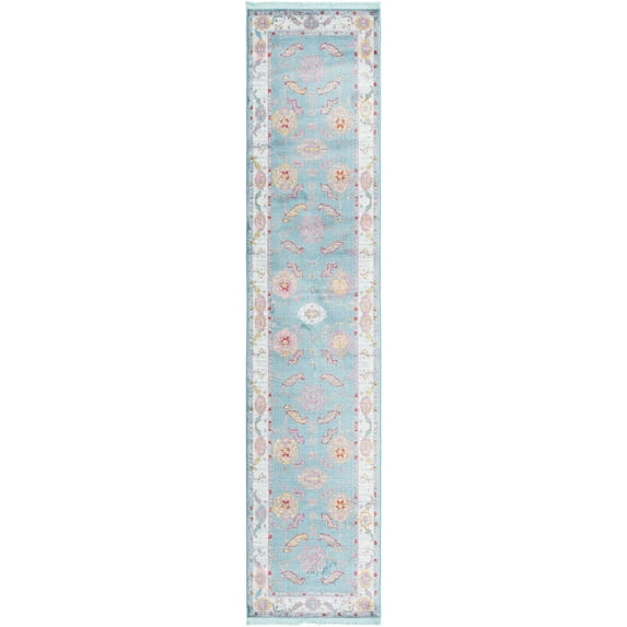 Rugs.com Paragon Collection Rug – 12 Ft Runner Aqua Medium-Pile Rug Perfect For Hallways, Entryways