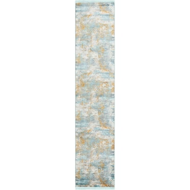 Rugs.com Paragon Collection Rug – 12 Ft Runner Aqua Medium-Pile Rug Perfect For Hallways, Entryways