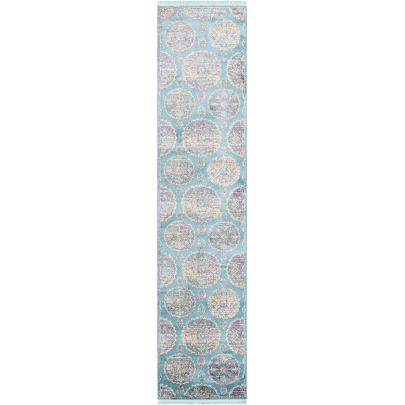 Rugs.com Paragon Collection Rug – 12 Ft Runner Blue Medium-Pile Rug Perfect For Hallways, Entryways