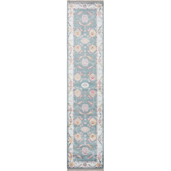 Rugs.com Paragon Collection Rug – 12 Ft Runner Gray Blue Medium-Pile Rug Perfect For Hallways, Entryways