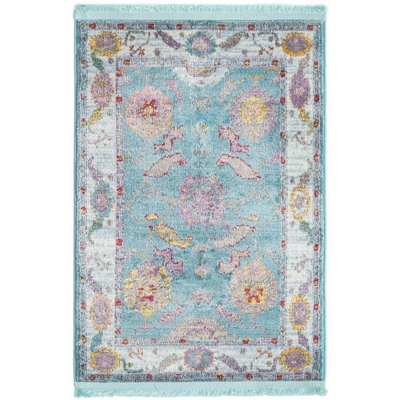 Rugs.com Paragon Collection Rug – 2' x 3' Aqua Medium-Pile Rug Perfect For Entryways, Kitchens, Breakfast Nooks, Accent Pieces
