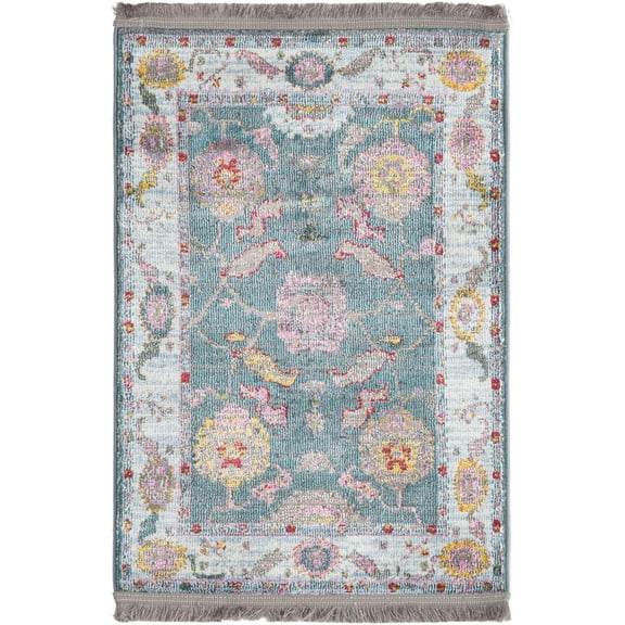 Rugs.com Paragon Collection Rug – 2' x 3' Gray Blue Medium-Pile Rug Perfect For Entryways, Kitchens, Breakfast Nooks, Accent Pieces