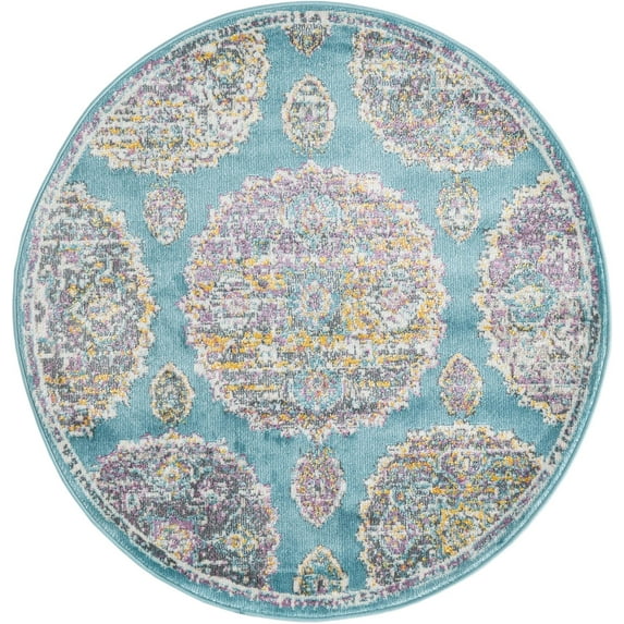 Rugs.com Paragon Collection Rug – 3 Ft Round Blue Medium-Pile Rug Perfect For Kitchens, Dining Rooms