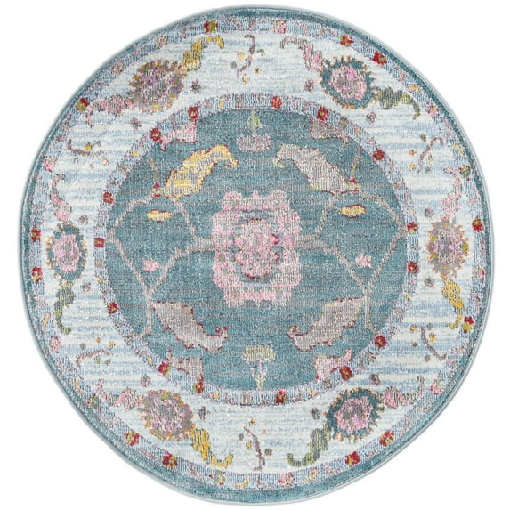 Rugs.com Paragon Collection Rug – 3 Ft Round Gray Blue Medium-Pile Rug Perfect For Kitchens, Dining Rooms