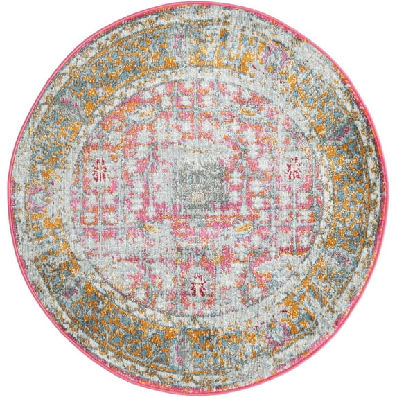Rugs.com Paragon Collection Rug – 3 Ft Round Pink Medium-Pile Rug Perfect For Kitchens, Dining Rooms