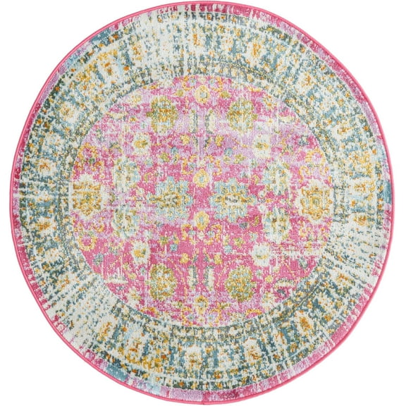 Rugs.com Paragon Collection Rug – 3 Ft Round Pink Medium-Pile Rug Perfect For Kitchens, Dining Rooms