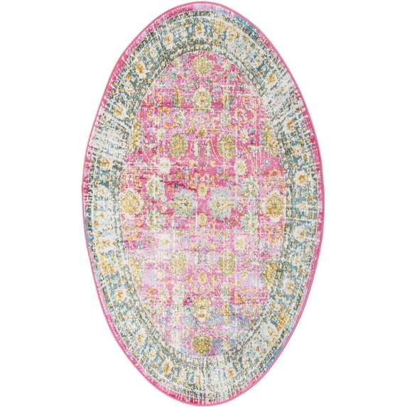 Rugs.com Paragon Collection Rug – 3' x 5' Oval Pink Medium-Pile Rug Perfect For Living Rooms, Large Dining Rooms, Open Floorplans